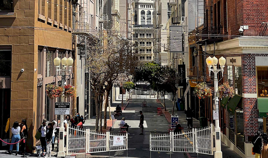 Klein, aber oho – die Maiden Lane in San Francisco (vom Union Square aus fotografiert).